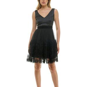 Taylor Women’s Embellished Mesh Skirt Fit & Flare Dress – Black – NWT – Size 12